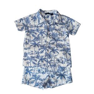 Janie And Jack The Flamingo Toile Cabana Shirt & Swim Trunks Set Size 2T Boys